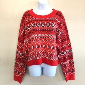 NWT BP. Crafted Cropped Sweater In Red Scarlet Holiday Fairisle  Plus Size 3X
